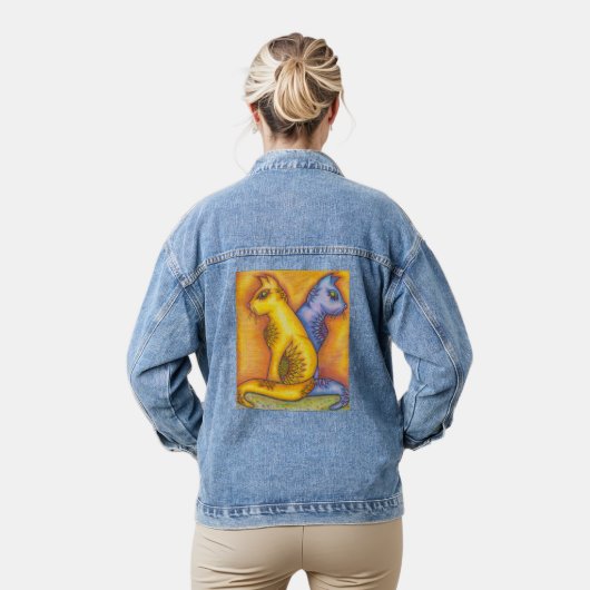 Denim Jacket With Floral Cats Pencil Art Jeansjacke (Modell)