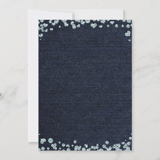 Denim Jean & Diamonds Bling Chic Brautparty Einladung (Rückseite)