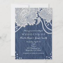 Denim Jean Pearls & White Paisley Lace Wedding