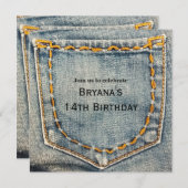 Denim Jean Stitched Pocket Birthday Party Einladung (Vorne/Hinten)