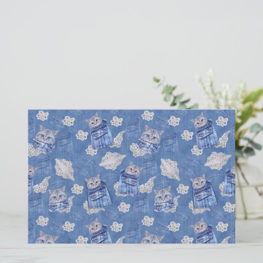 Denim Jean-Taschen, Kätzchen und Spitzen (Stehend Vorderseite)