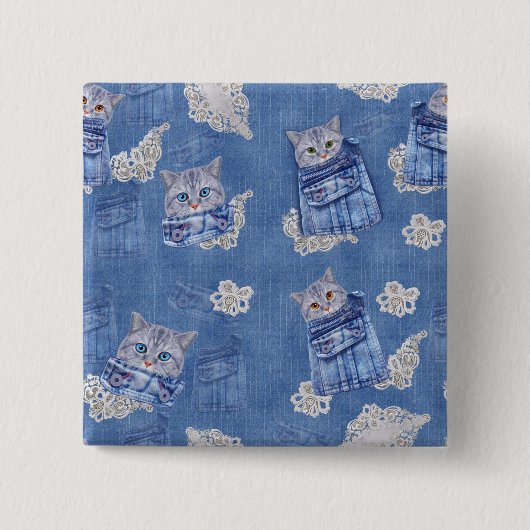 Denim Jean-Taschen, Kätzchen und Spitzen Button (Vorderseite)