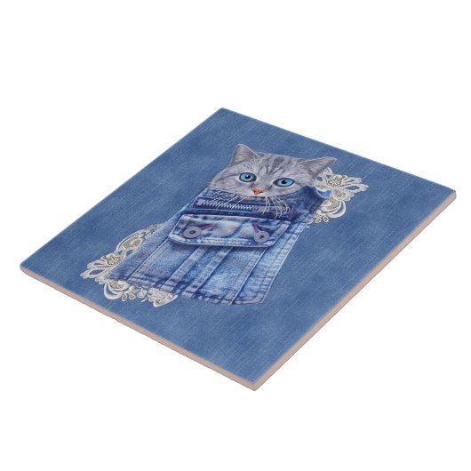 Denim Jean-Taschen, Kätzchen und Spitzen Fliese (Seite)