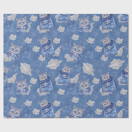 Denim Jean-Taschen, Kätzchen und Spitzen Geschenkpapier (Flach)