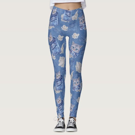 Denim Jean-Taschen, Kätzchen und Spitzen Leggings (Vorderseite)