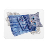 Denim Jean-Taschen, Kätzchen und Spitzen Magnet (Horizontal)