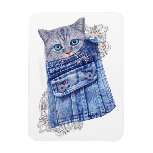 Denim Jean-Taschen, Kätzchen und Spitzen Magnet (Vertikal)