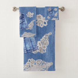 Denim Jean Taschen, Kätzchen und Spitzen Wiederhol Badhandtuch Set