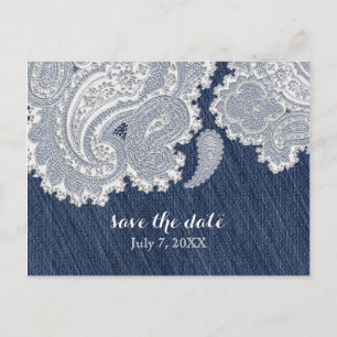 Denim Jean & White Lace Elegant Bridal Wedding Ankündigungspostkarte