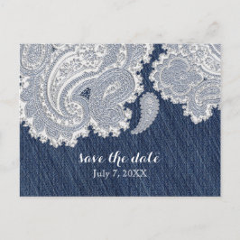 Denim Jean & White Lace Elegant Bridal Wedding Ankündigungspostkarte