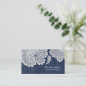 Denim Jean & White Lace Elegant Wedding Visitenkarte (Stehend Vorderseite)