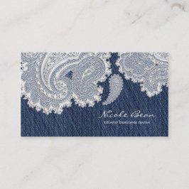 Denim Jean & White Lace Elegant Wedding Visitenkarte