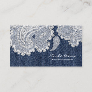 Denim Jean & White Lace Elegant Wedding Visitenkarte