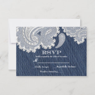 Denim Jean & White Lace Elegante Hochzeits-RSVP-Ka RSVP Karte