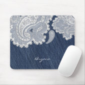 Denim Jean & White Lace Elegante Mouse Pad Mousepad (Mit Mouse)
