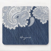 Denim Jean & White Lace Elegante Mouse Pad Mousepad (Vorne)