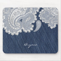 Denim Jean & White Lace Elegante Mouse Pad