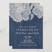 Denim Jean & White Lace Hochzeitseinladungen Einladung (Vorne/Hinten)