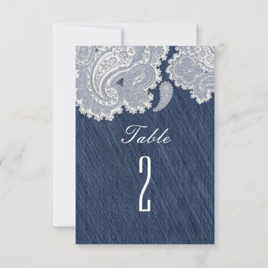 Denim Jean & White Lace Wedding Tischnummern (Vorderseite)