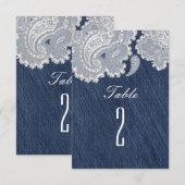 Denim Jean & White Lace Wedding Tischnummern (Vorne/Hinten)