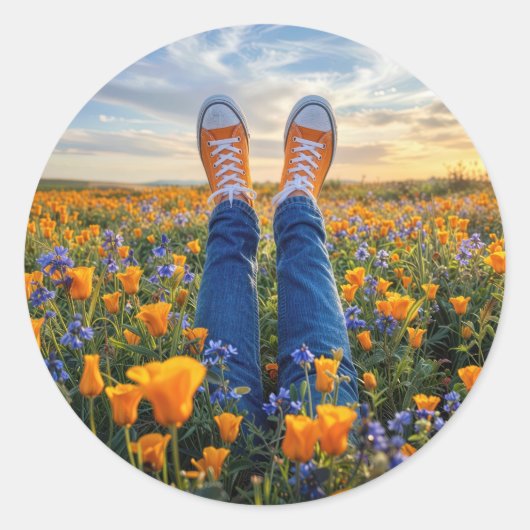 Denim Jeans and Orange Sneakers in Flowers Runder Aufkleber (Vorderseite)