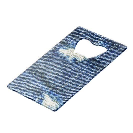 Denim Jeans Bottle Opener Kreditkarte Größe Geldbeutel Flaschenöffner (Vorderseite Schrägansicht)