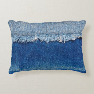 Denim Jeans Hintergrund. Denim-Rippstoff mit b Dekokissen