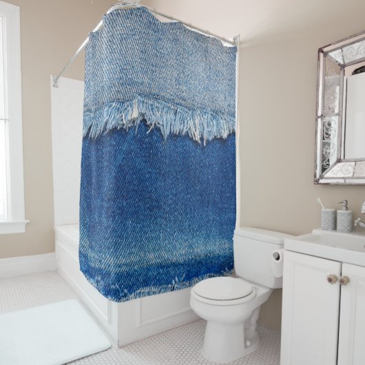 Denim Jeans Hintergrund. Denim-Rippstoff mit b Duschvorhang (Beispiel)