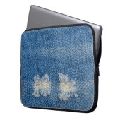 Denim Jeans Nah-up Textur gerissen. Laptopschutzhülle (Vorderseite Links)