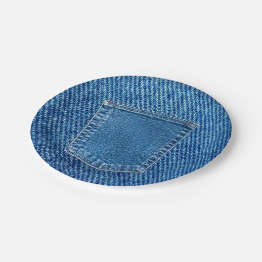 Denim Jeans Pocket Western Country Wedding Party Pappteller (Schrägansicht)