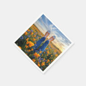 Denim-Jeans und orange Sneaker in Blumen Serviette (Ecke)