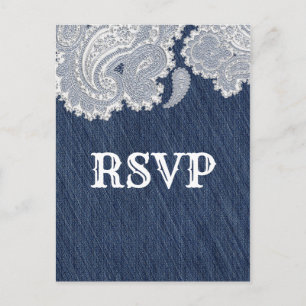 Denim-Jeans- und Weißspitze-elegante Hochzeits-RSV Einladungspostkarte
