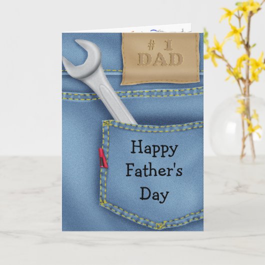 Denim Jeans Vatertag Karte (Gelbe Blume)