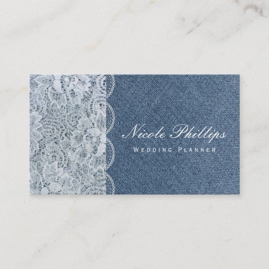 Denim & Lace Chic Elegante Business Card Visitenkarte (Vorderseite)