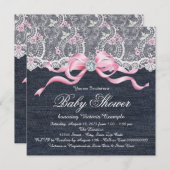 Denim Lace Diamond Bow Babydusche Einladung (Vorne/Hinten)