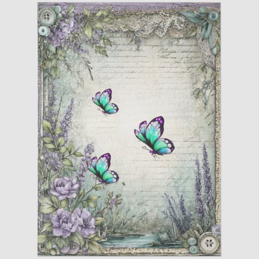 Denim & Lace Floral Fantasy Butterfells Dekoupage Seidenpapier (Vorderseite)