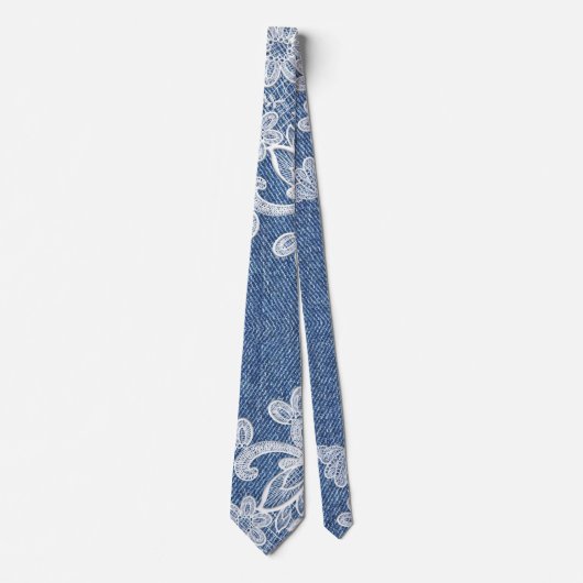 Denim Lace Floral Fashion Krawatte (Vorderseite)