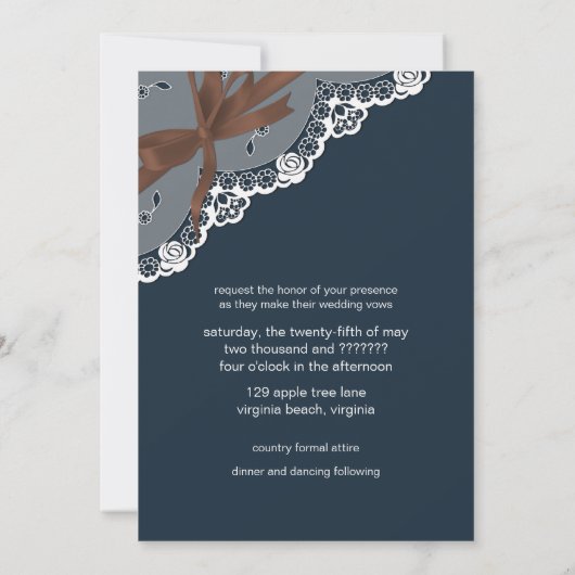 Denim Lace Ribbon & Bow Hochzeit Einladung (Rückseite)