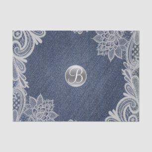 Denim & Lace Rustic Glam Elegant Monogram Initial Seidenpapier