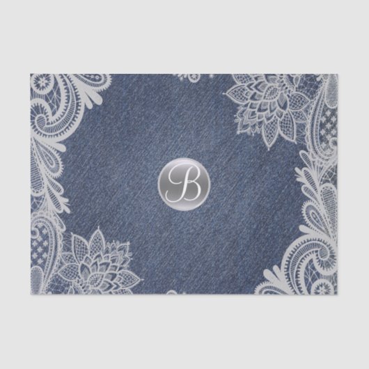 Denim & Lace Rustic Glam Elegant Monogram Initial Seidenpapier (Vorderseite)