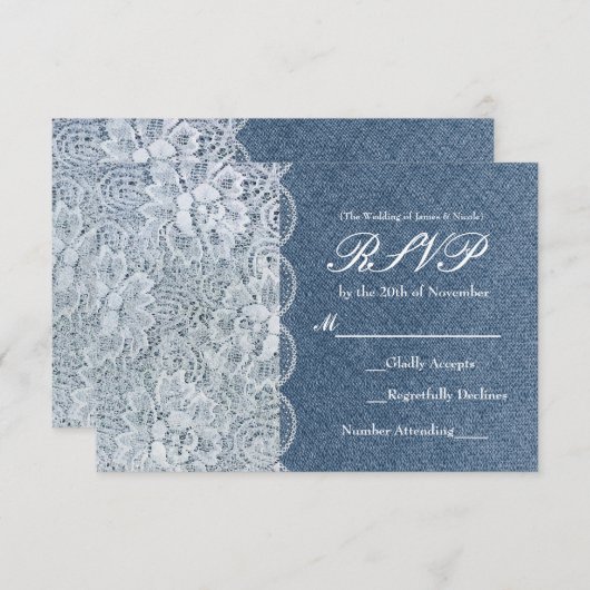 Denim & Lace Rustic Romance Wedding RSVP Card (Vorne/Hinten)