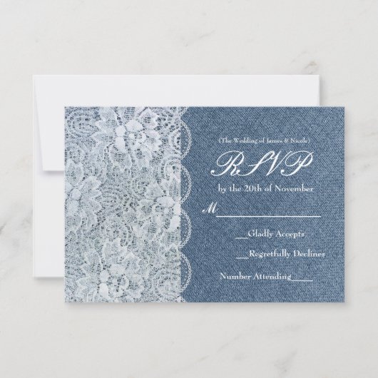 Denim & Lace Rustic Romance Wedding RSVP Card Karte (Vorderseite)