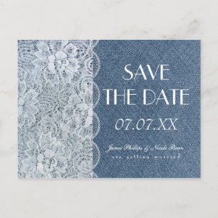 Denim & Lace Rustic Save The Date Hochzeitspostkar Ankündigungspostkarte