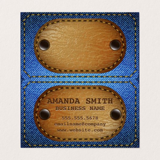 Denim Leather stickte Hintergrund Visitenkarten (Außenseite Aufgefaltet)