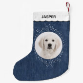 Denim Look Winter Wreath Pet Dog Photo Kleiner Weihnachtsstrumpf (Rückseite)