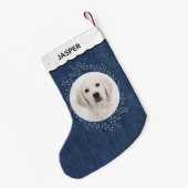 Denim Look Winter Wreath Pet Dog Photo Kleiner Weihnachtsstrumpf (Rückseite (Hängend))