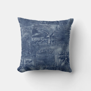 Denim Material in einem Patchwork-Taschenmuster. Kissen