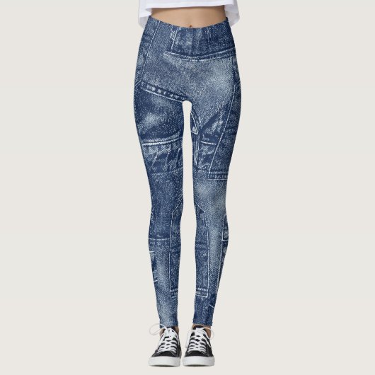 Denim Material in einem Patchwork-Taschenmuster. Leggings (Vorderseite)