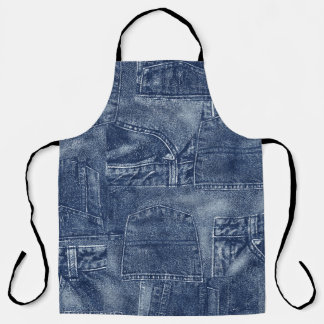 Denim Material in einem Patchwork-Taschenmuster. Schürze