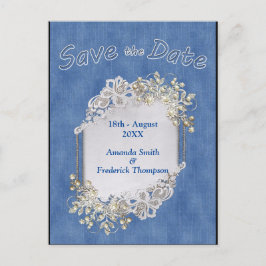 Denim mit Cream Blume Lace and Pearls Ankündigungspostkarte